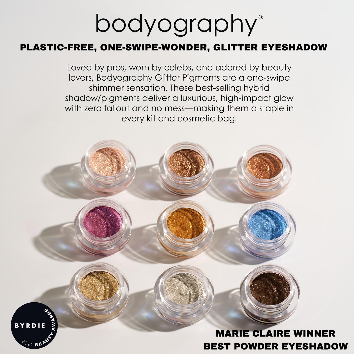 Bodyography Glitter Pigment Eye Shadow | Long Wear Shimmer Eyeshadow | Vegan, Talc & Paraben Free | Cream Powder Formula | Stratus (Champagne/Pink) 1.5 g