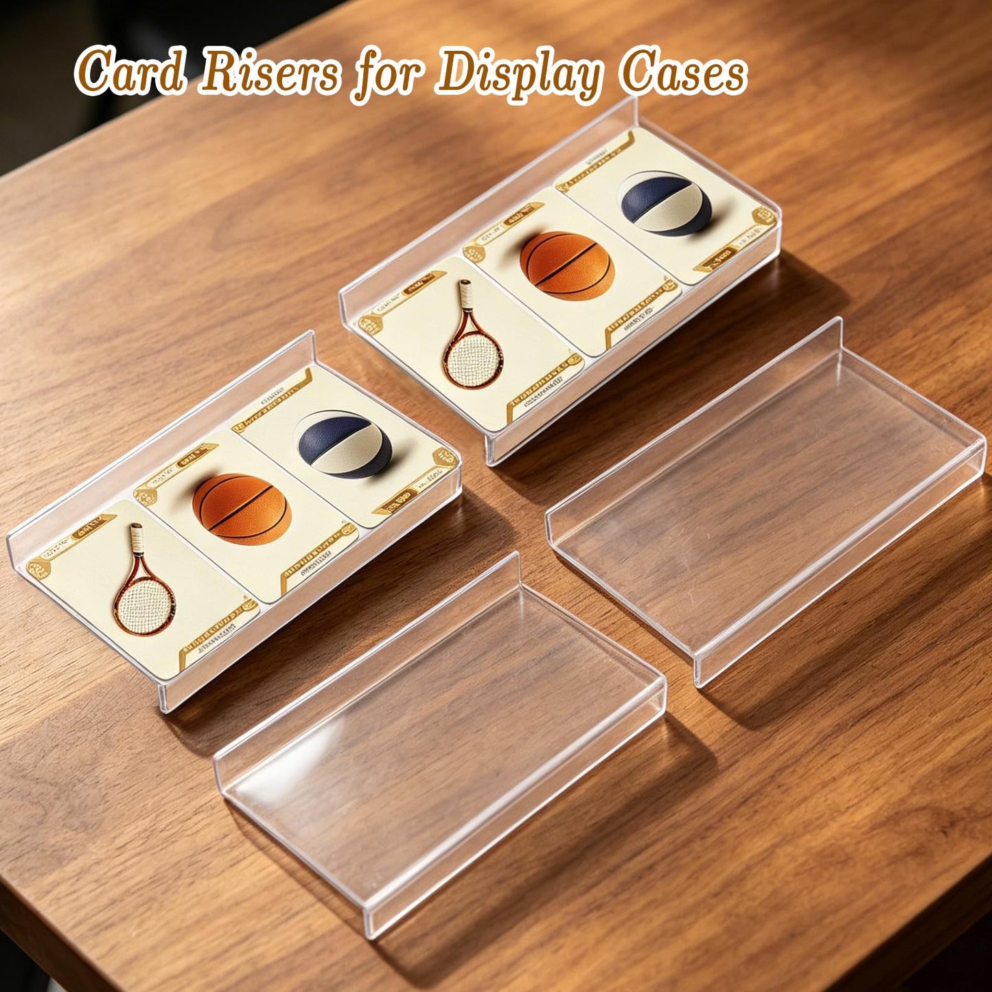 AIHSUMC 12 Pcs Trading Card Risers for Display Case, Acrylic Display Risers for Sports Cards, Clear Tiered Display Stand for Cases & Retail Glass, Graded Card Display Stand for Cardshow Vendor