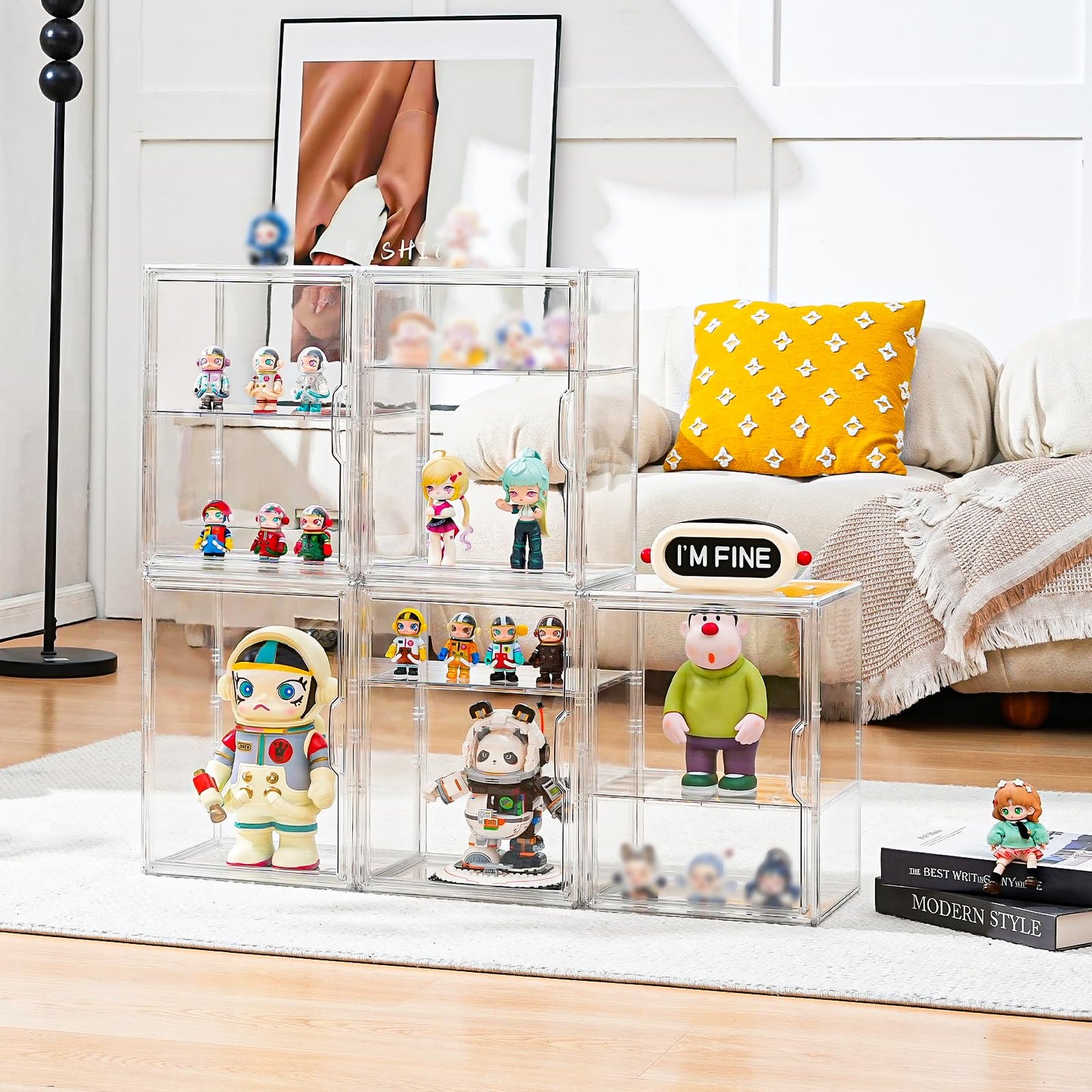 Amllas Acrylic Display Case for Collectibles, Clear Acrylic Display Box with 3 Adjustable Layers and Magnetic Door, Stackable Clear Storage Box/Bins for Figures,Lego, Book