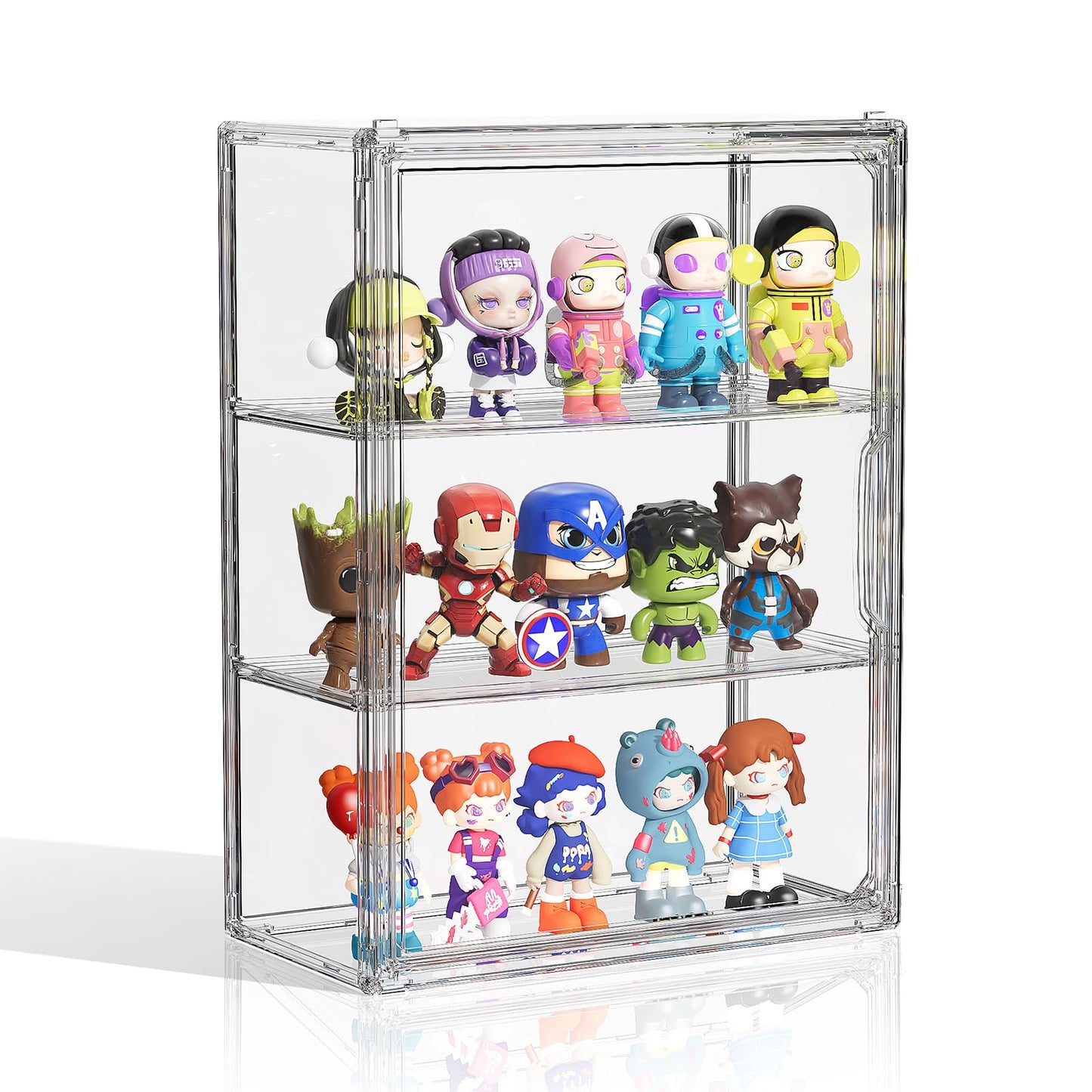 MSHOMELY Clear 3 Tiers Acrylic Display Case for Figures Collectibles 1 Pack Wall Mounted Hobby Figurine Display Case with Shelves, Display Shelf Storage Box for Action Figures, Car Model