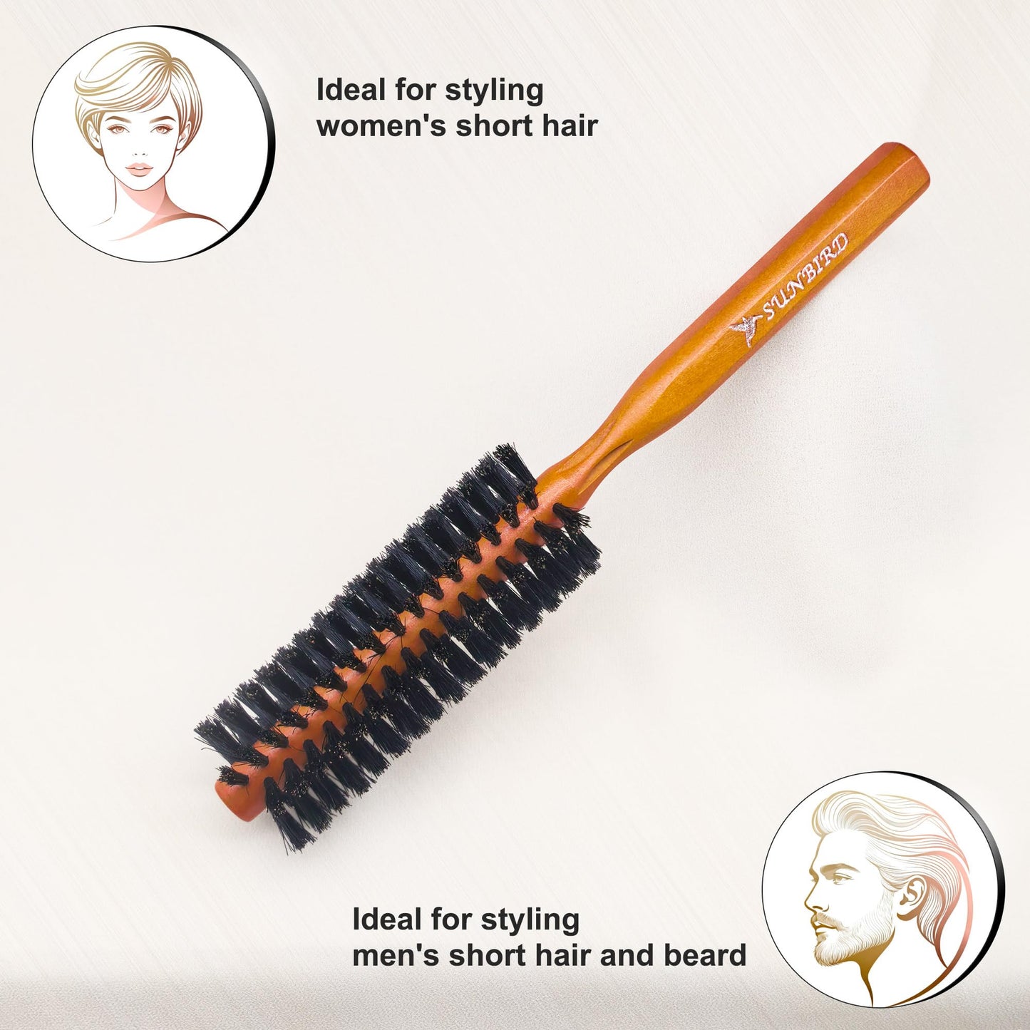 SUNBIRD Boar Bristle Small Round Hair Brush, 1.6 Inch
