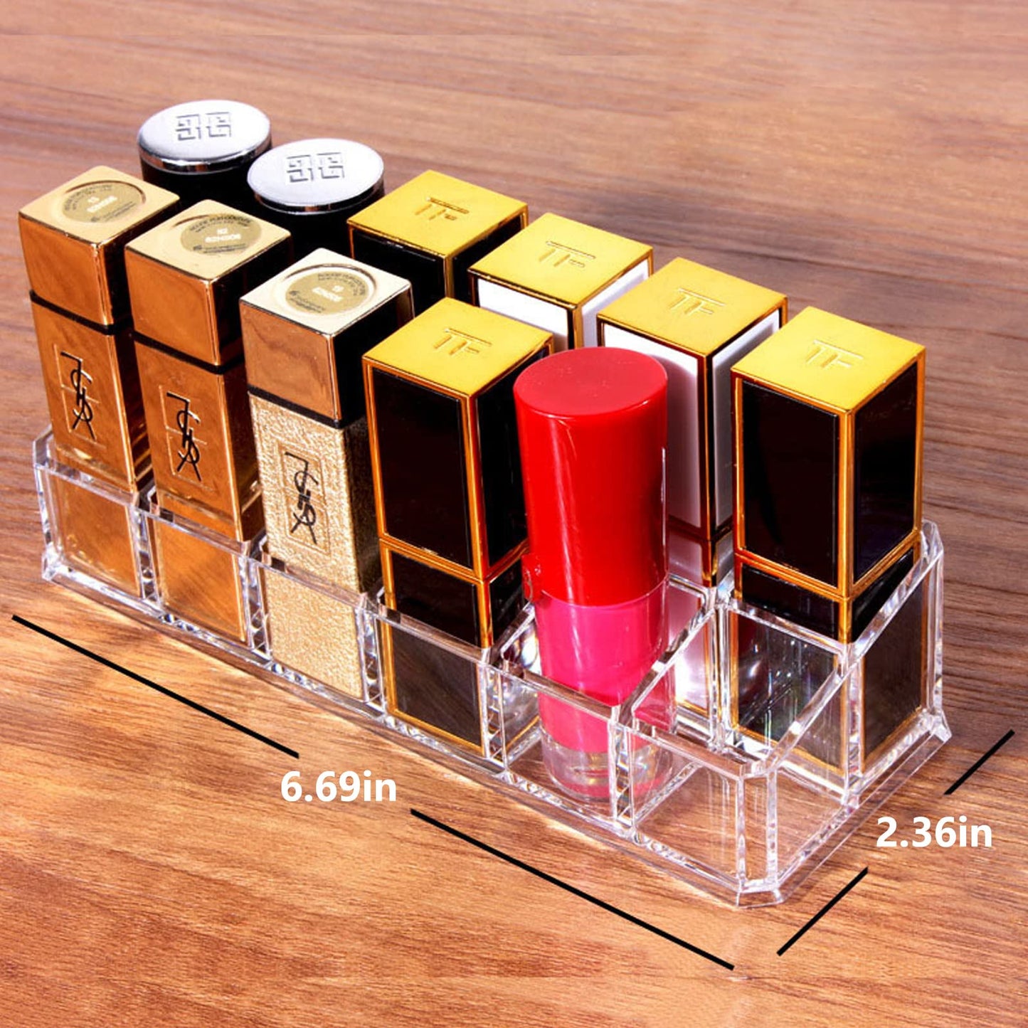 LtyTz Lipstick Holder 12 Spaces Lipgloss Organizer, 2 Rows - Nail Polish Organizer Makeup Holder & Cosmetics Storage Display