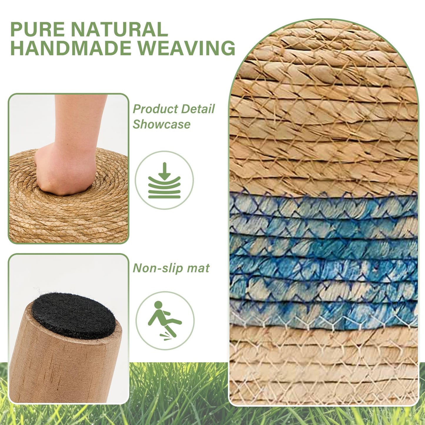 Wimarsbon Pouf Ottoman, Round Footstool with 4 Wood Leg, Handmade Bohomia Natural Outdoor Footrest, Rustic Dressing Stool, Accent Vanity Chair (High Blue)