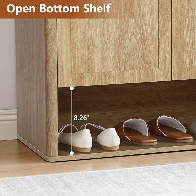 Tall and Large Shoe Storage Cabinet Set of 2 with Doors and Adjustable Shelves, 5-Tier Modern Shoe Rack Cabinet Storage for Entryway, Entrance, Hallway, Foyer/Kitchen Sideboard - Natural