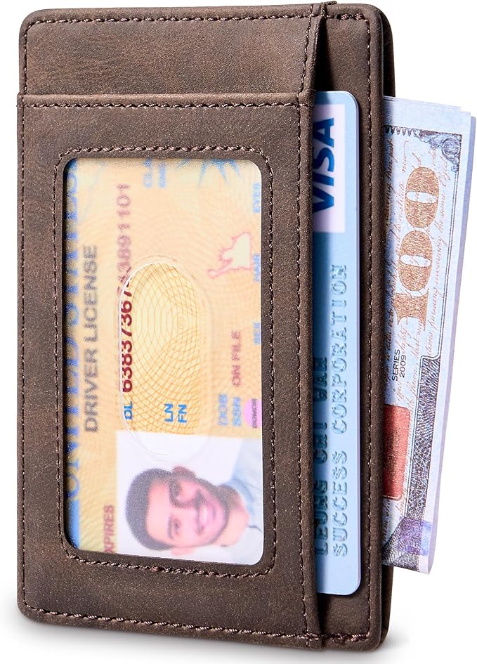 Travelambo Slim Wallet Front Pocket Minimalist Leather RFID Blocking Medium Size