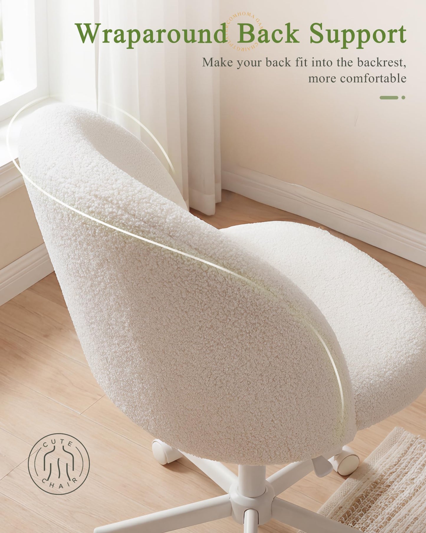 GTPOFFICE Vanity Chair with Back, Adjustable Tall Office Chair High Swivel Bar Stools Fluffy Cute Desk Chair Comfy with Wheels Bow Pillow Armlees for Adults Standing Desk Bar, Teddy Velvet, White