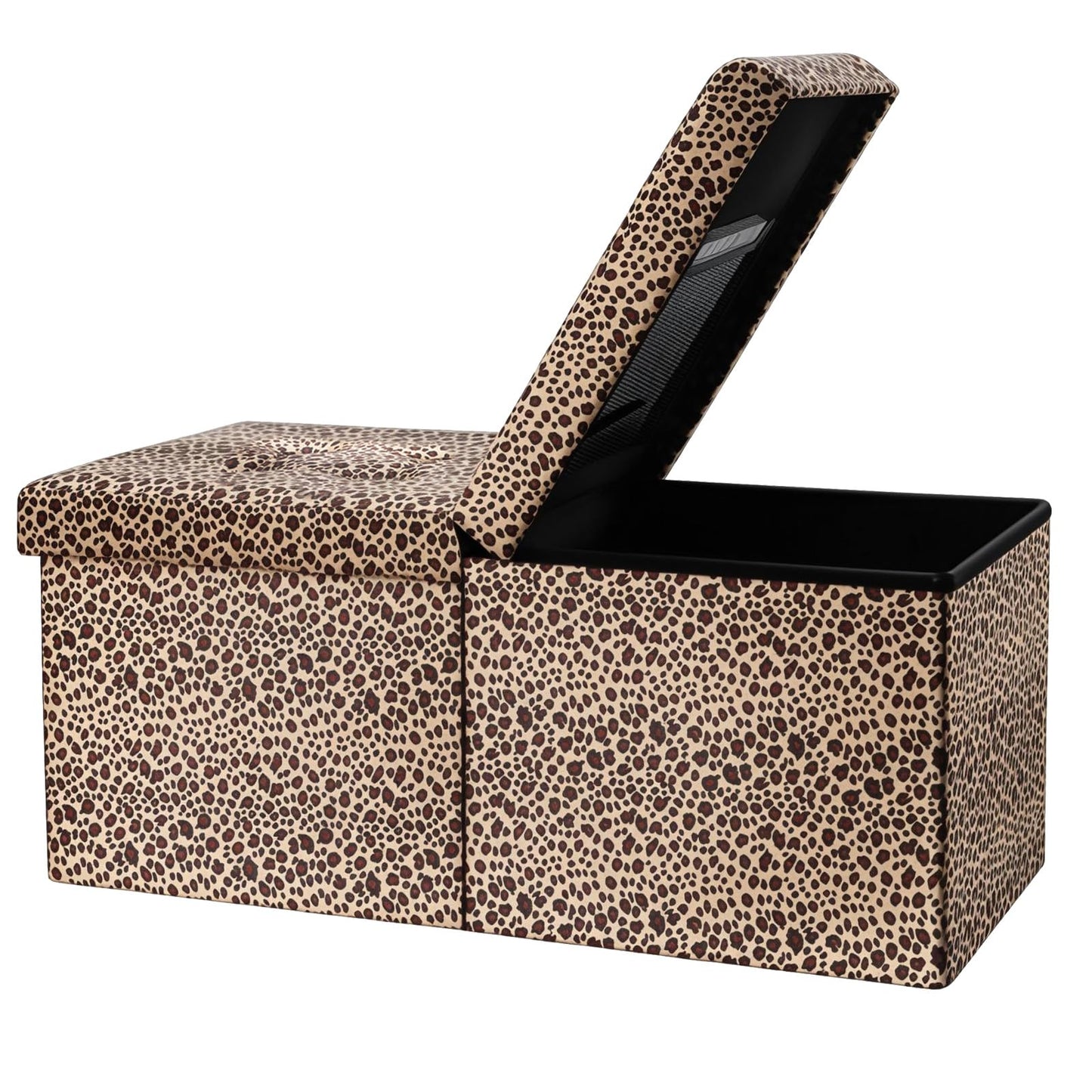 AmasSmile Footrest Ottoman Bench with Storage,34Inch Leopard Print Velvet Footstool, Coffee Table, Padded Seat, Storage Chest,Blanket Store with Flipping Lid for Livingroom and Bedroom