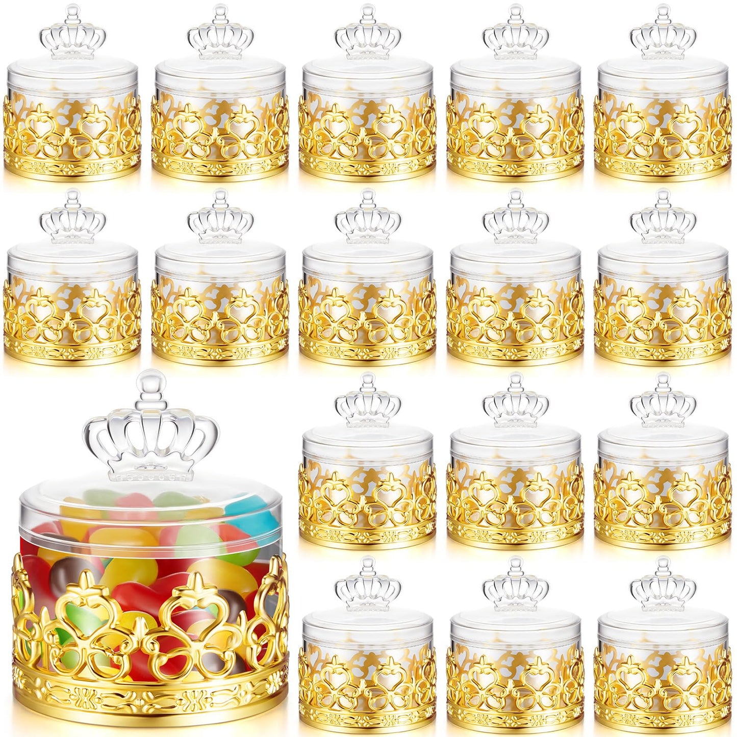 Cunhill 18 Pcs Mini Candy Bottles Mini Plastic Jars with Lids Small Champagne Bottles Storage Candy Favor Containers for Wedding Baby Shower Bridal Shower Party Favors Thank You Gifts (Gold)
