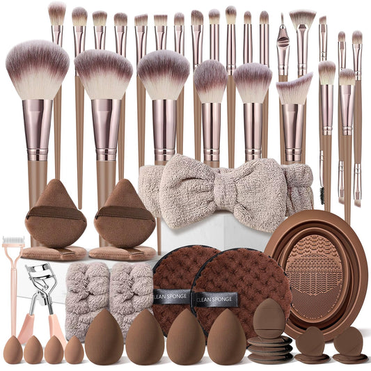 HGHDBT 53Pcs Brown Makeup Brushes Set Professional Makeup Kit Multi-functional Makeup Tool Set with Facial Makeup Accessories, Foundation Makeup Brush Kit Eye and Face Make up Brushes & Tools