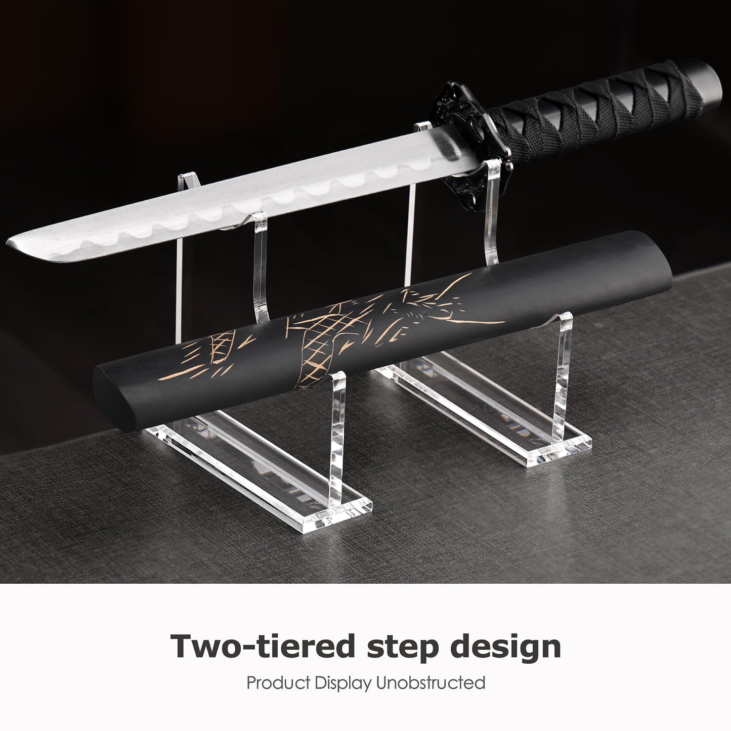 SANRUI 2 Tier Acrylic Weapon Lightsaber Display Holder,Clear Desk Adjustable Wand Stand for Most Samurai Sword Tanto Rapier Light Saber Katana Wakizashi Genji Rack Horizontal Exhibition (2PCS)