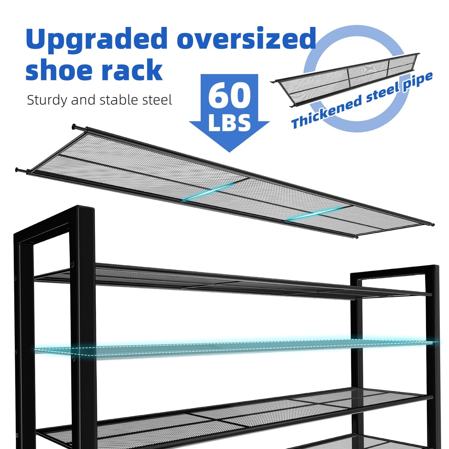 Simple Trending 12 Tier Shoe Rack Holds 60 Pairs, Sturdy Tall Shoe Organizer, Heavy Duty Large Metal Stackable Shoe Shelf for Entryway, Closet, Bedroom, Black