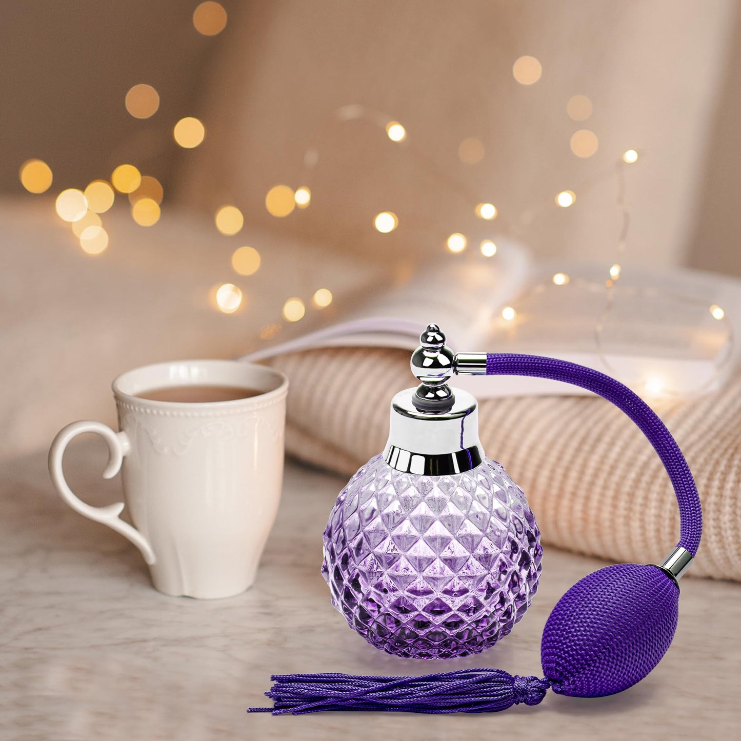 Coolrunner 100ml Perfume Bottle Vintage Atomizer Spray Bottle Crystal Art Vintage Style Refillable Perfume Atomizer Long Spray Bottle (Purple)