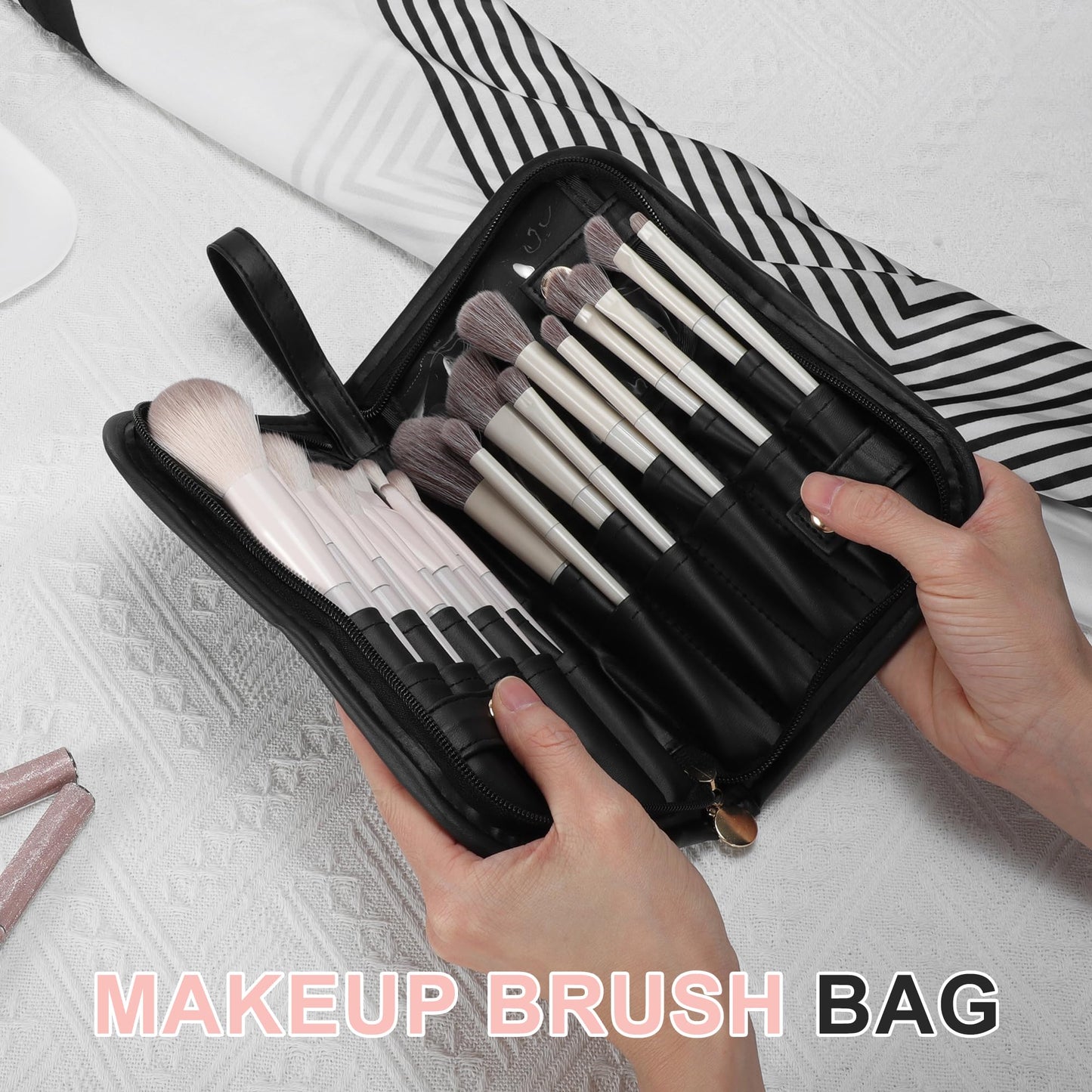 CAPASTEC Makeup Brush Bag, Waterproof Stand-Up Makeup Brush Organizer, Travel-Friendly Design, Black