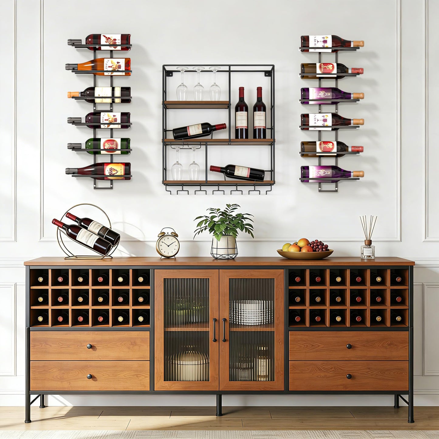 Alytree 24 Bottles Wall Mount Wine Rack, DIY Detachable Wall Wine Rack, Metal Wine Storage Organizer Display Holder for Home Bar, Kitchen, Restaurant, Wine Cellar