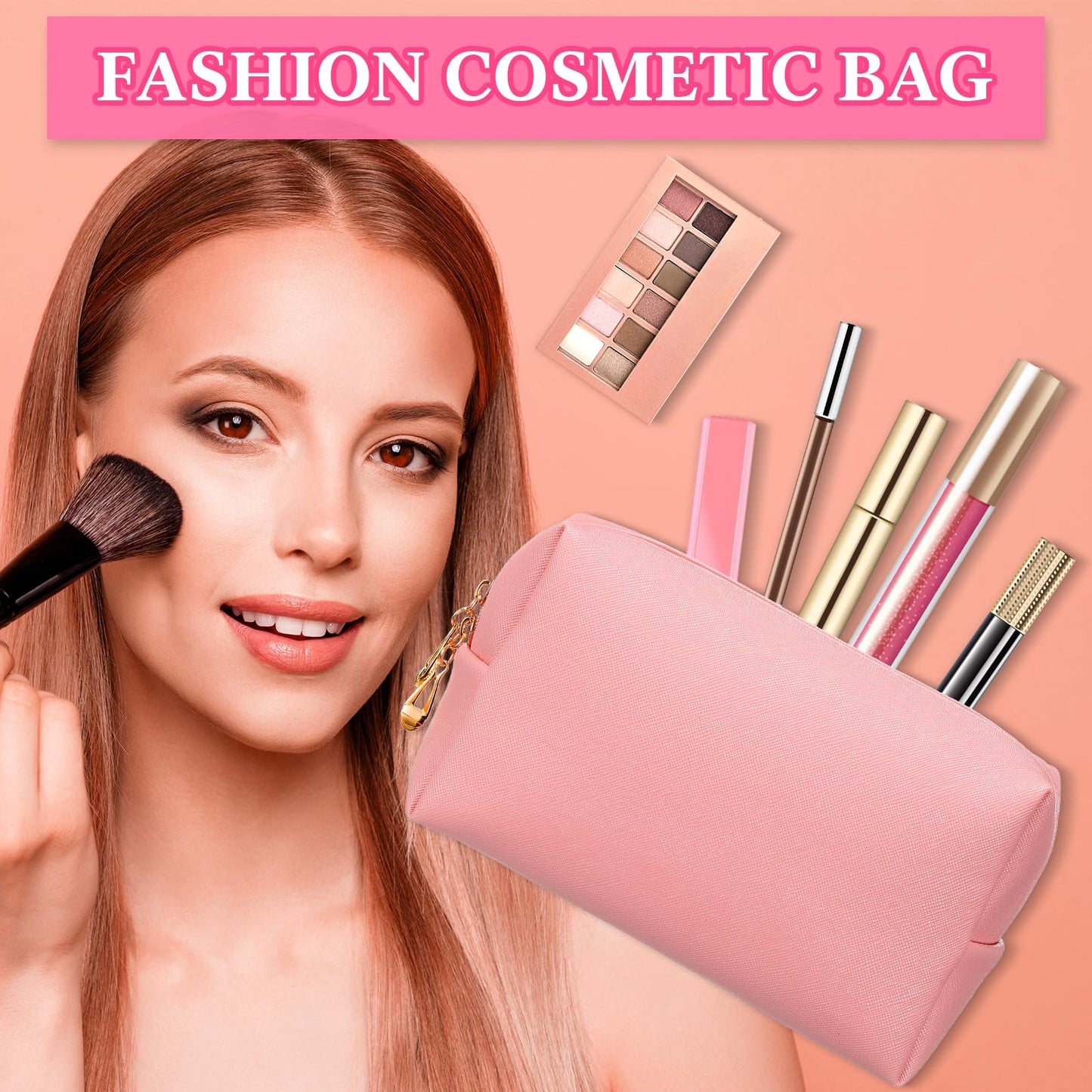 Kigeli Aesthetic Makeup Bags PU Leather Cosmetic Pouches Waterproof Plain Toiletry Bags Makeup Pouches Bulk for Women Party Gift Travel Storage Organizer(Pink,7.1 x 2.8 x 4.3 in)