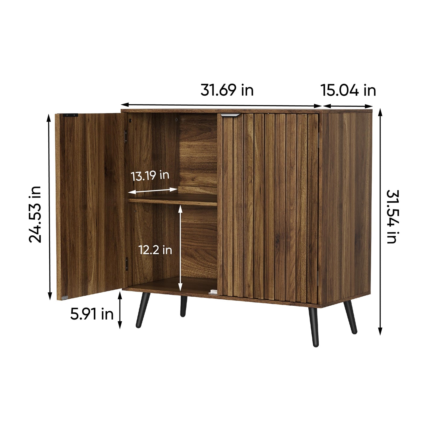 Semiocthome Walnut Buffet Cabinet with Storage, Sideboard Cabinet with Fluted Doors and Metal Legs, Storage Cabinet with Adjustable Shelf, Accent Table for Living Room, Dining Room, Kitchen, Entryway