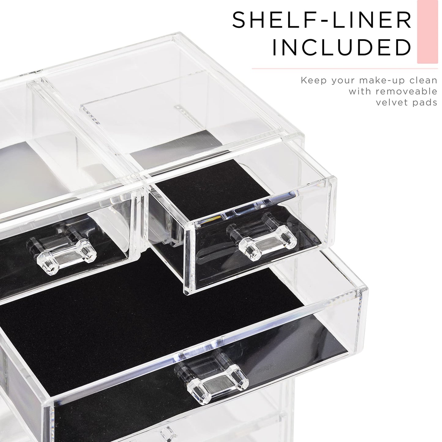 Sorbus Acrylic Makeup Organizer Set, 6-Drawer Vanity & Countertop Cosmetic Storage with Small & Wide Compartments, Clear Makeup Storage for Brushes, Jewelry – Holiday Gift for Women & Teens