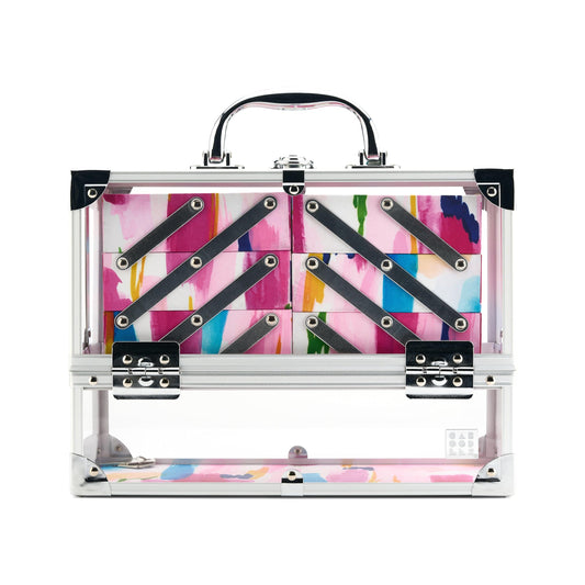 Caboodles Neat Freak Train Case, Watercolor | 6-Tray Cosmetic Organizer with Locking Latch