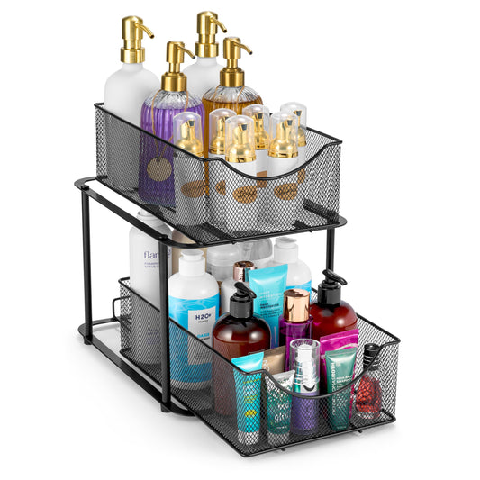 Sorbus 2 Tier Metal Under Sink Organizer for Bathroom, Kitchen, Strong Steel Mesh Sliding Drawers for Under Sink, Under Cabinet, Closet, Kitchen, Pantry, Bathroom Organizers and Storage (Black)