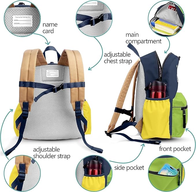 Kids Backpacks, Unisex, Large, Avocado - L, Modern, Cartoon, 15" H, 1L, 13.12 oz, Nylon, Zipper, 6-9 Years, School & Travel