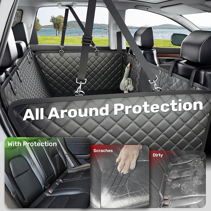 Zanch Heavy-Duty Dog Car Seat Cover, Flat Solid Back Seat Extender for Multi Large Dogs, Hard-Base Supports 450 lb, Waterproof Scrachproof Hammock Protector, Standard for Cars, SUV, Trucks, Green