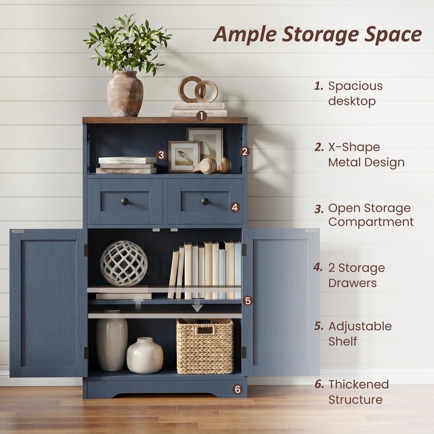 Befrases Farmhouse Blue Storage Cabinet with Barn Doors and Drawers, Small Freestanding Kitchen Pantry Cabinet, Hutch Cupboard for Kitchen, Laundry, Living Room,Bathroom