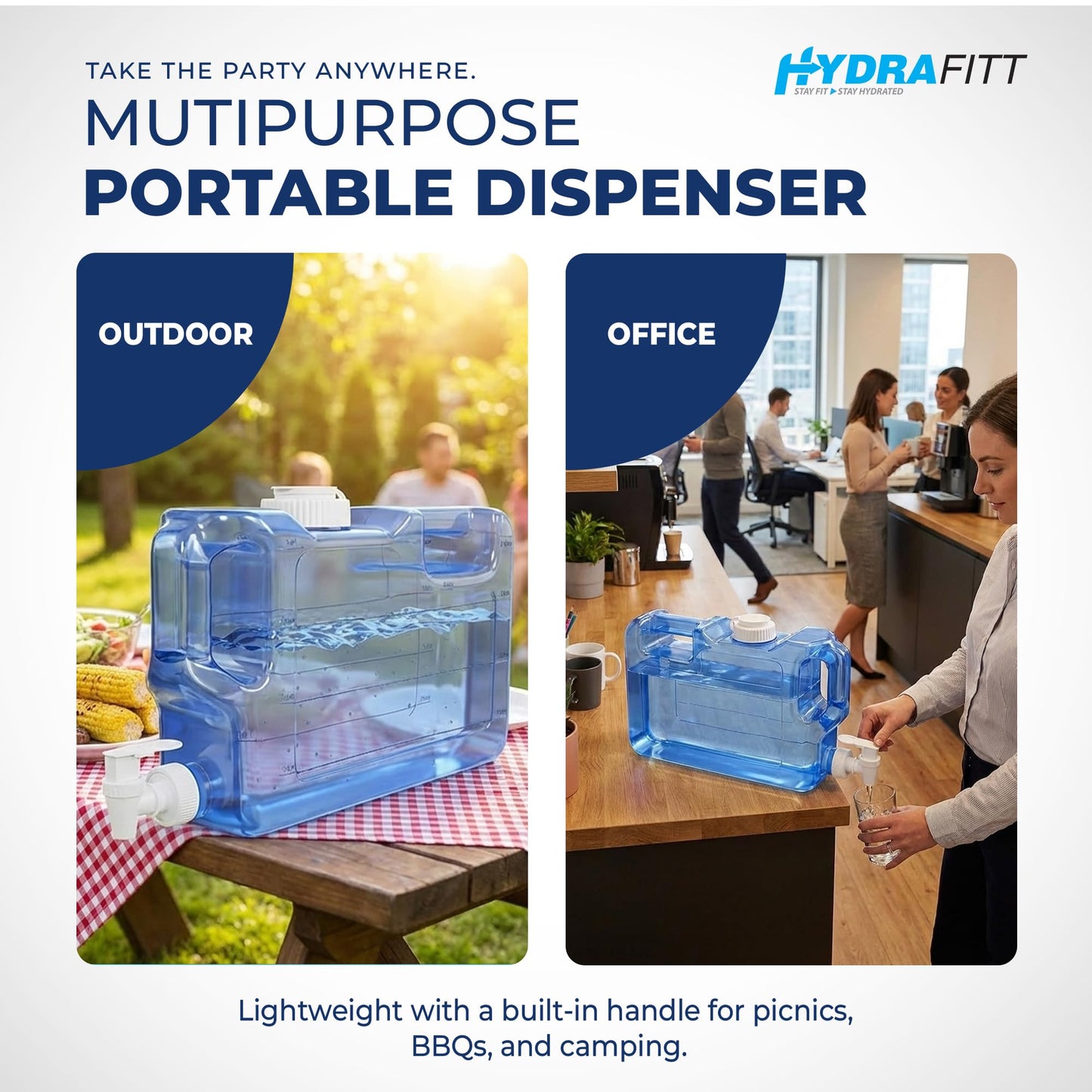 HydraFitt Refrigerator Water Dispenser 1.1 Gallon – Leak-Proof Slim Fridge Water Container with Spigot – BPA-Free Refillable Water Jug (Dark Blue)