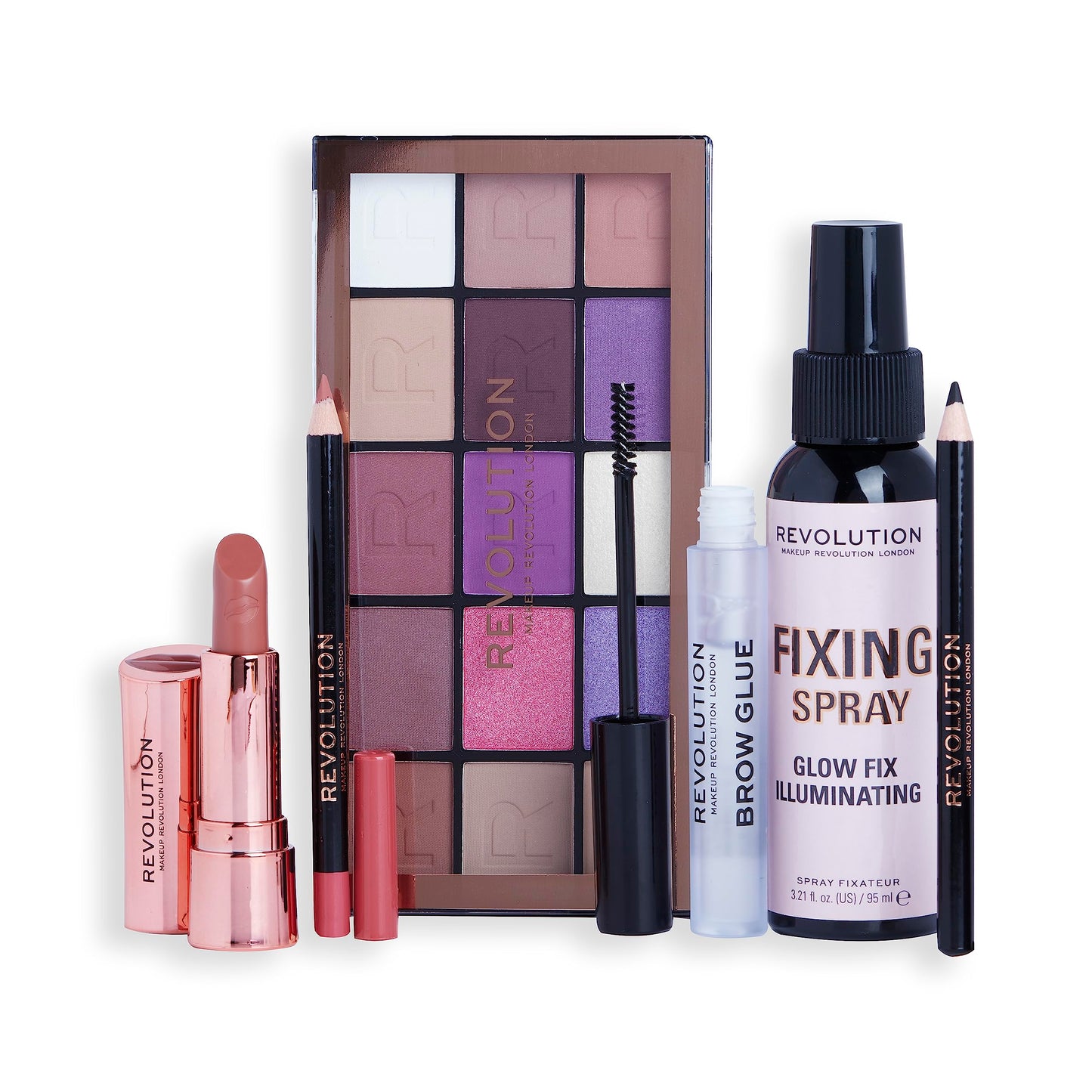 Makeup Revolution Get The Look Gift Set Smokey Icon, Eye Palette, Eyeliner, Lipstick, Brow Glue & Setting Spray Included, Various Shades
