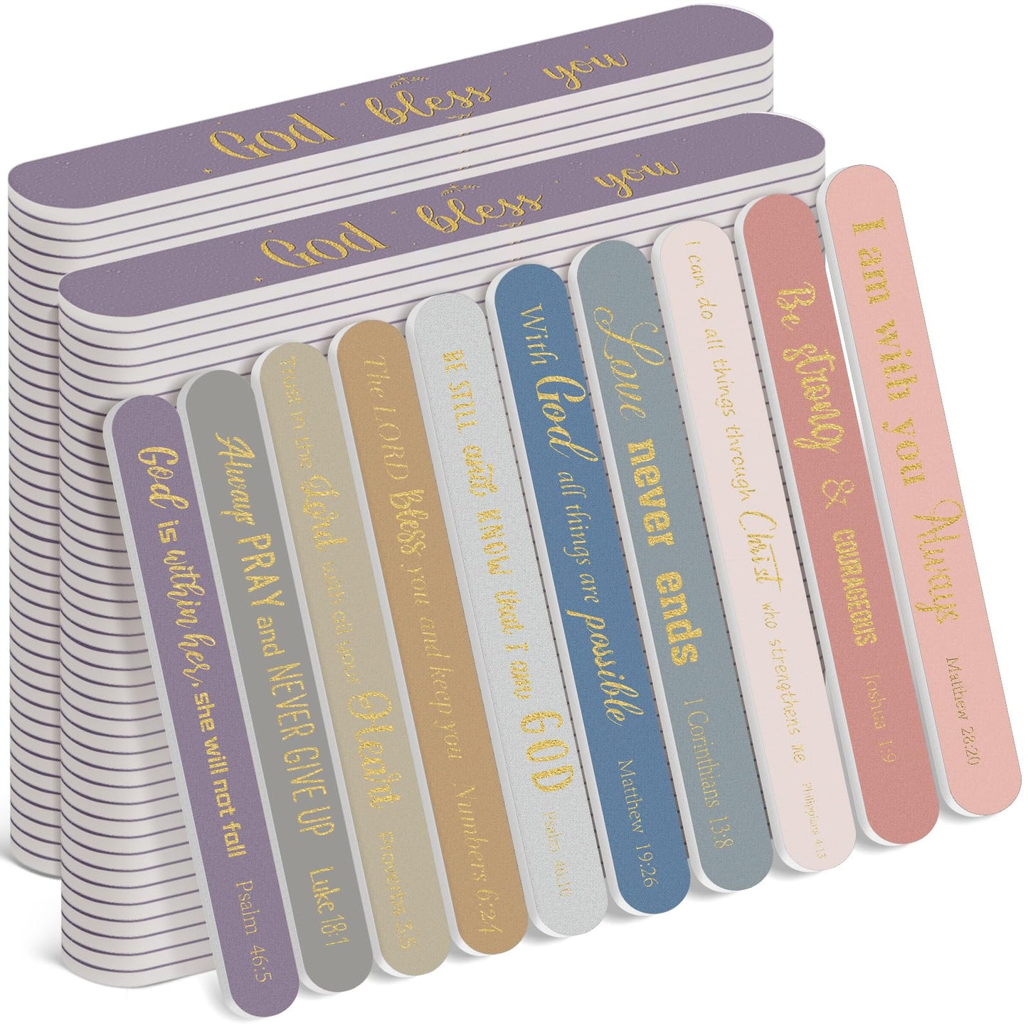 Lanties 50 Pack Christian Gifts Bulk for Women Scripture Mini Nail Files Christian Party Favors Bible Verse Emery Boards Religious Gifts for Teacher Nurse Employee Staff Coworkers Office Supplies