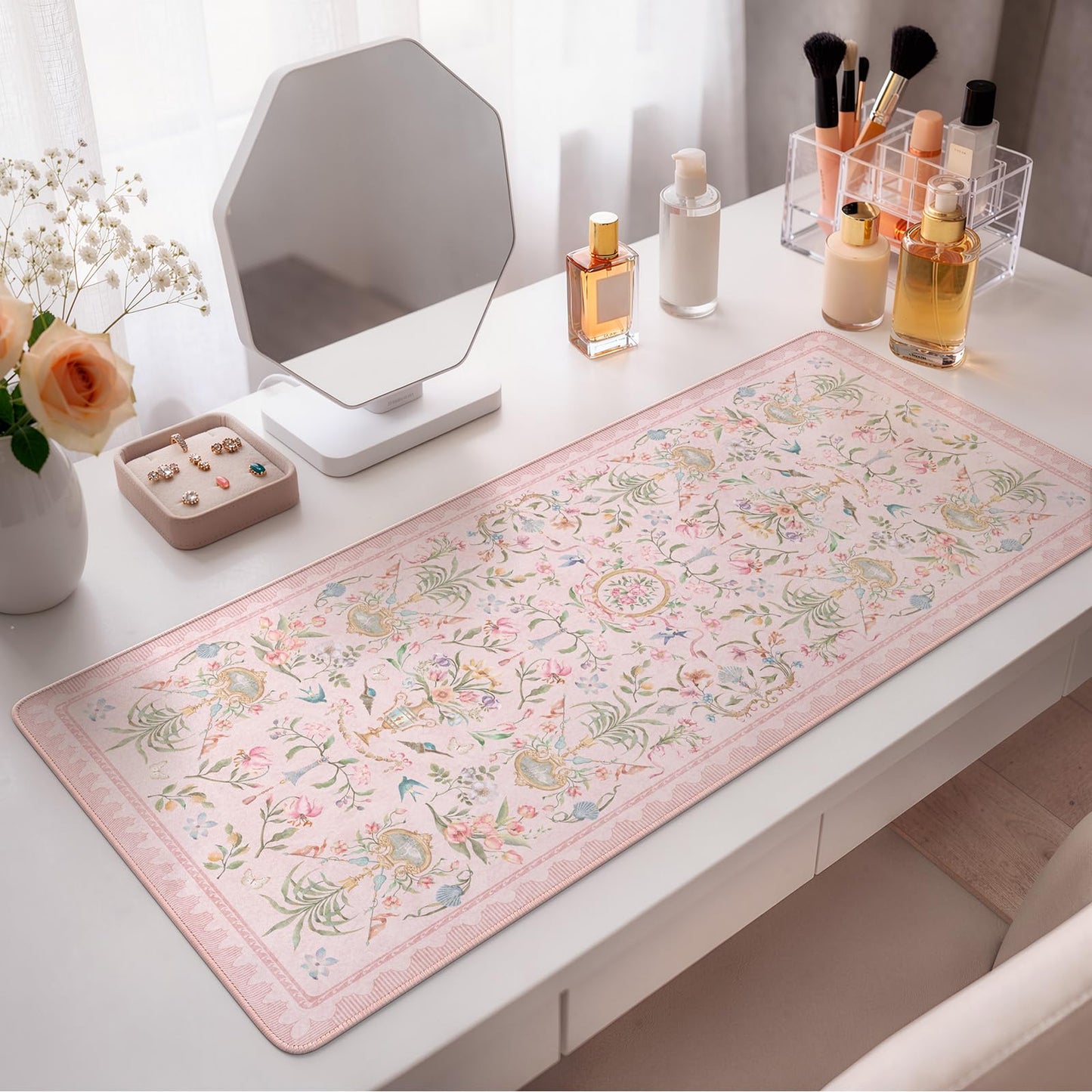 HAOCOO Cute Mouse and Keyboard Pad, 31.5" x 11.8" XL Mouse Pad, Stitched Edge Computer Mats for Desktop, Non-Slip Long Mouse Pad for Desk Accessories, Office Daily Use Desk Setup(Pink)