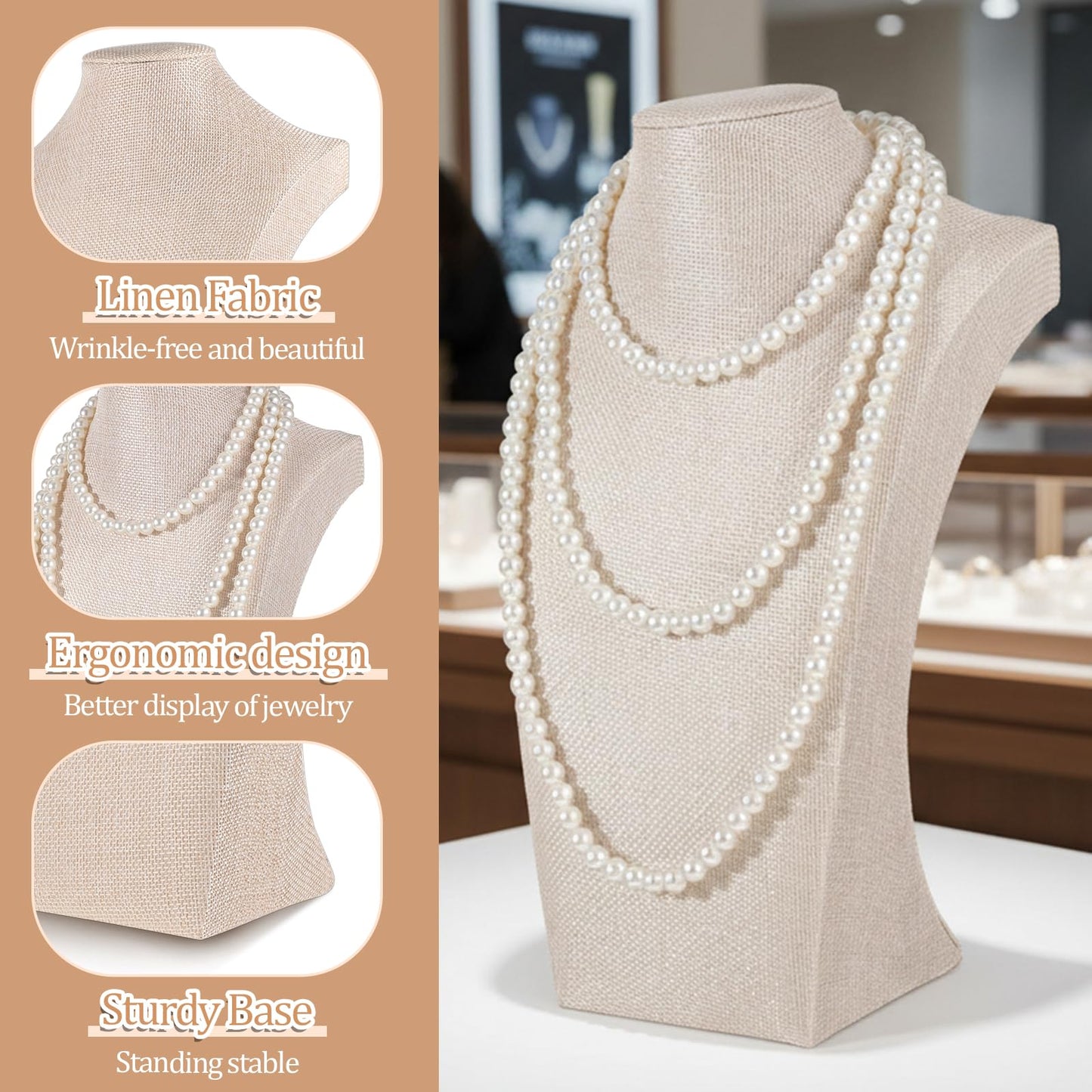 3 Pcs Linen Jewelry Display Bust Necklace Display Stand 11.42 × 6.69inch Jewelry Necklace Organizer Rack Necklaces Mannequin Holder Jewelrys Bust Displays Stands for Selling Home Store Trade Shows