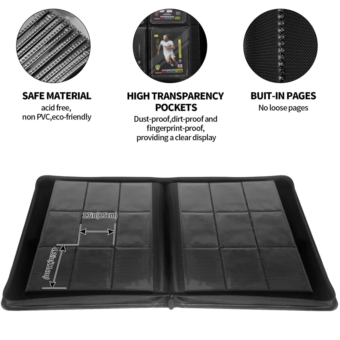 Qurhafoo Toploader Binder, top loader binder for cards, Holds 324 Toploaders, 9-pocket, card folders for trading cards or Sports Cards in 3 x 4'' Toploaders