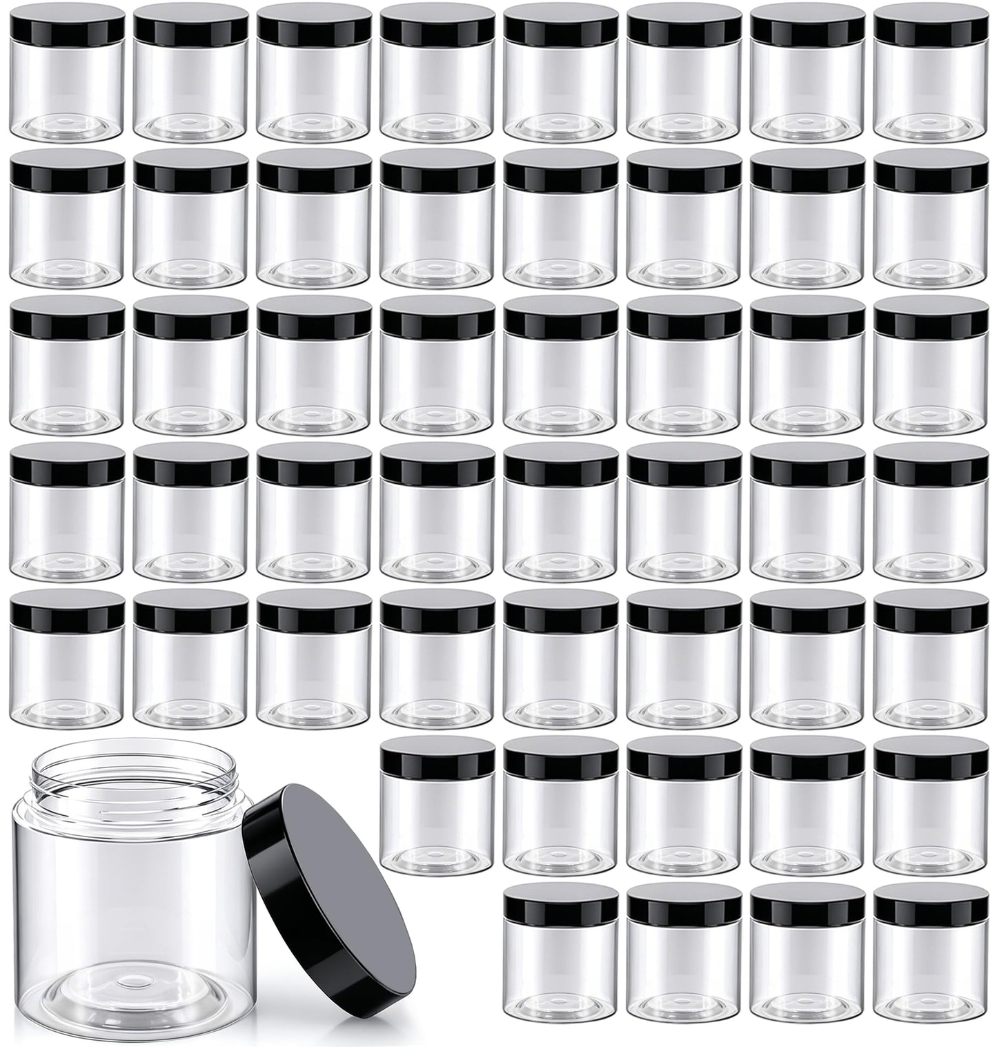 50 Pack 4 oz Clear Plastic Jars with Lids - Small/Mini Containers for Slime, Ointments, Lip Balm, Creams, Samples, Eyeshadow, Travel Storage, Makeup, Lotion and Body Butter