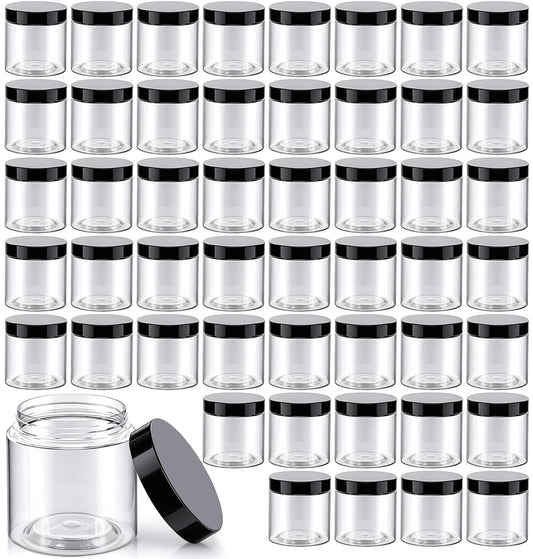50 Pack 4 oz Clear Plastic Jars with Lids - Small/Mini Containers for Slime, Ointments, Lip Balm, Creams, Samples, Eyeshadow, Travel Storage, Makeup, Lotion and Body Butter