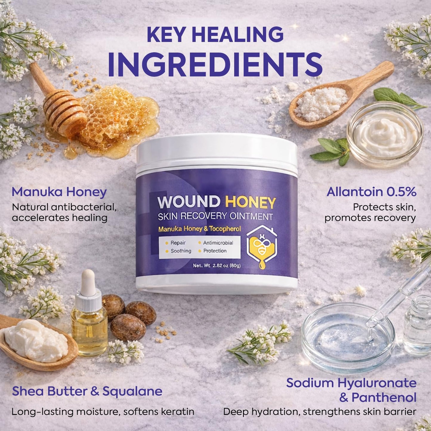 OHEAL Manuka Honey Wound Care Ointment – Moisturizing Barrier Balm for Minor Cuts, Scrapes, Abrasions & Dry Cracked Skin, Gentle Formula for skin care, 2.82 oz