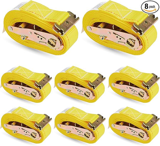 8 Pack E-Track Ratchet Straps 2" x 12' x 4,400 lbs Strength for Cargo Tie Down in Enclosed Trailer & Van by KODIAK STRAPS