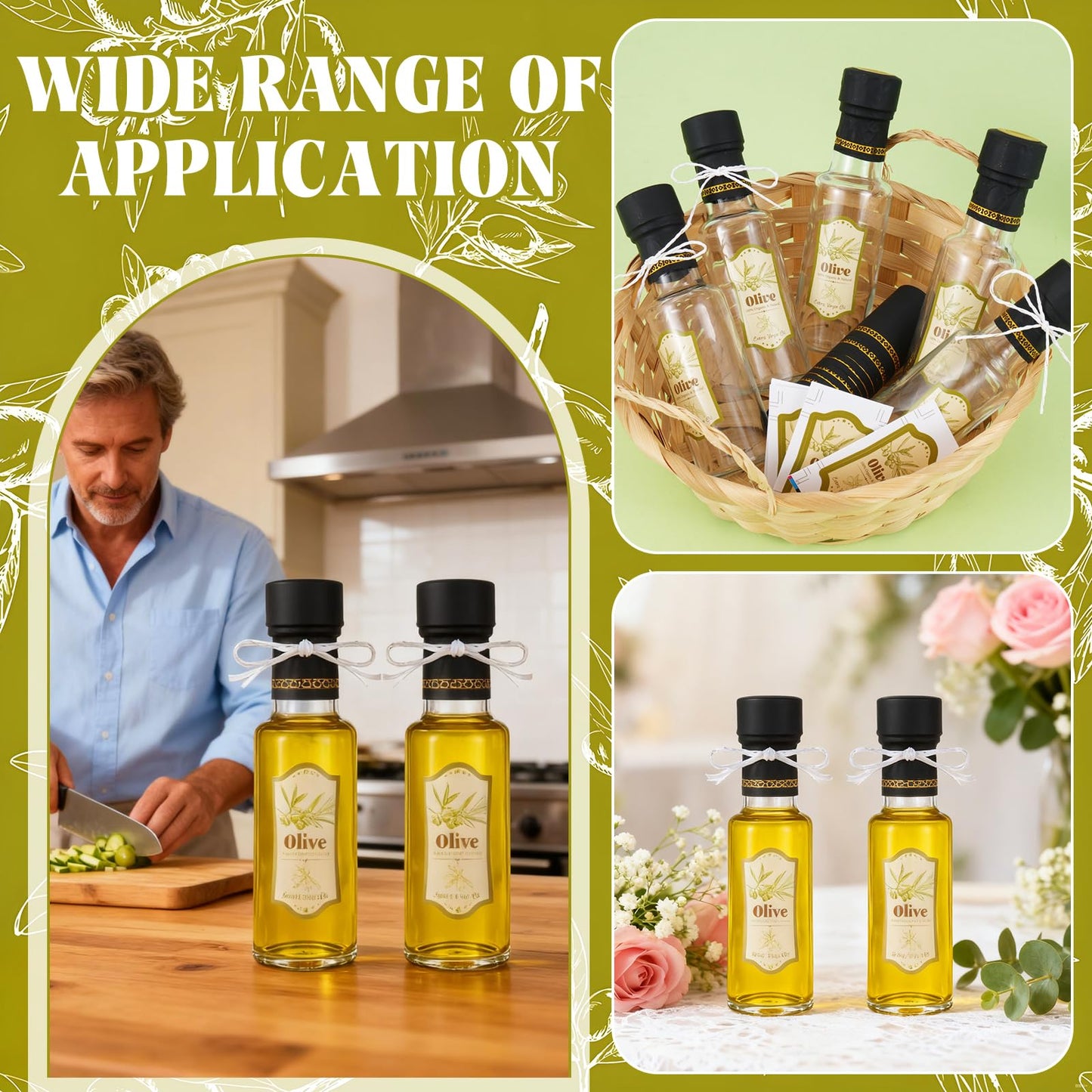 Wenceda 20 Pcs 4 oz Mini Glass Olive Oil Bottles, Empty Sauce Glass Bottles with Leak Proof Screw Cap, Mini Olive Oil Bottles with Seals Caps Stickers Dropper Inserts for Gifts Kitchen (Clear)