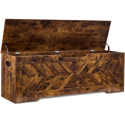 XDliv 55.1” Storage Bench, Extra Large Entryway Bench with Storage,Storage Chest with 2 Safety Hinges,Blanket Storage,Shoe Storage Chest for Bedroom,Living Room,Easy Assembly. (Rustic Brown)