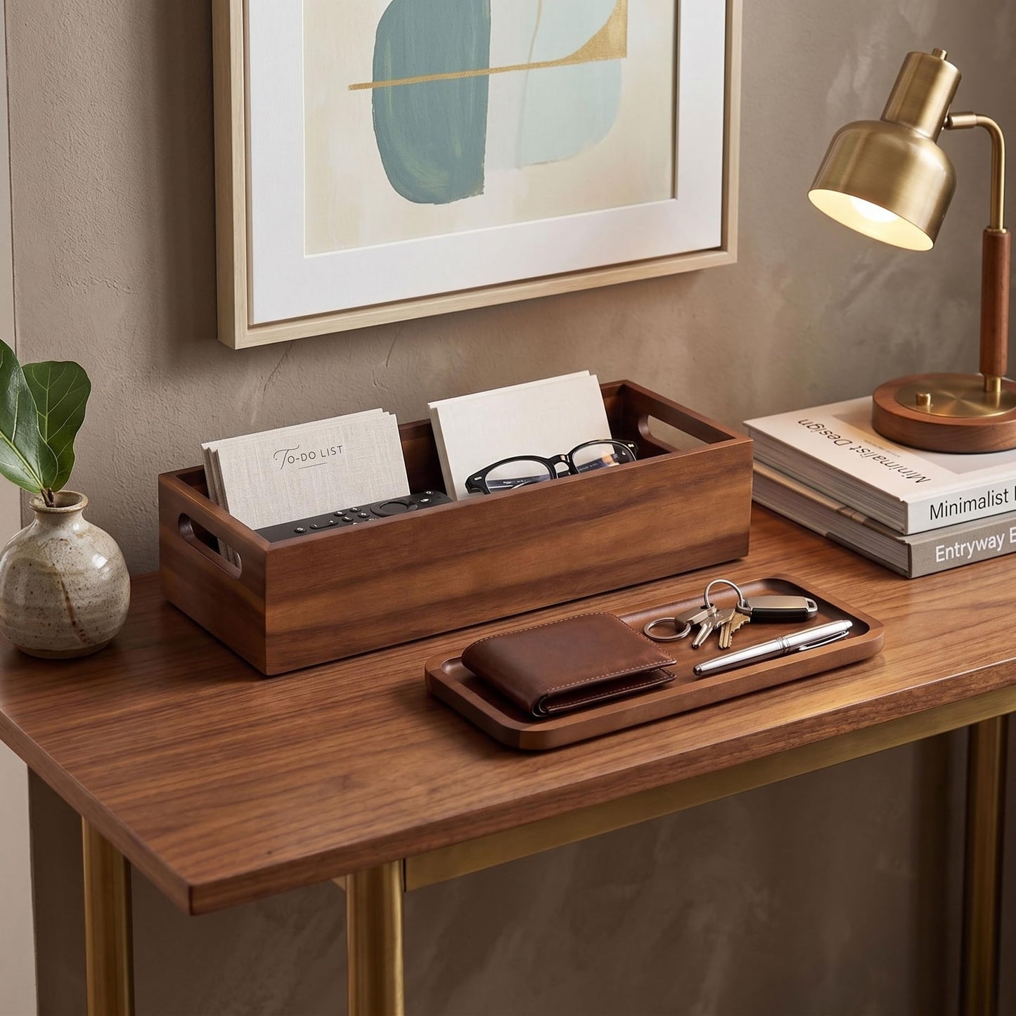 DUCIHBA Natural Acacia Wood Bathroom Vanity Tray Set, Including L-16.5 x 6 and S-12 x 5, Smooth, Durable, Attractive Decor for Bathroom, Kitchen, Home, Spa