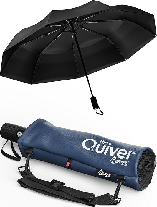 REPEL Windproof Travel Umbrella - Compact & Withstands Winds up to 85MPH , Strongest Premium Auto Folding Umbrella for Rain and Sun - Durable, Light & Portable for Women & Men , Fits Backpack & Cars