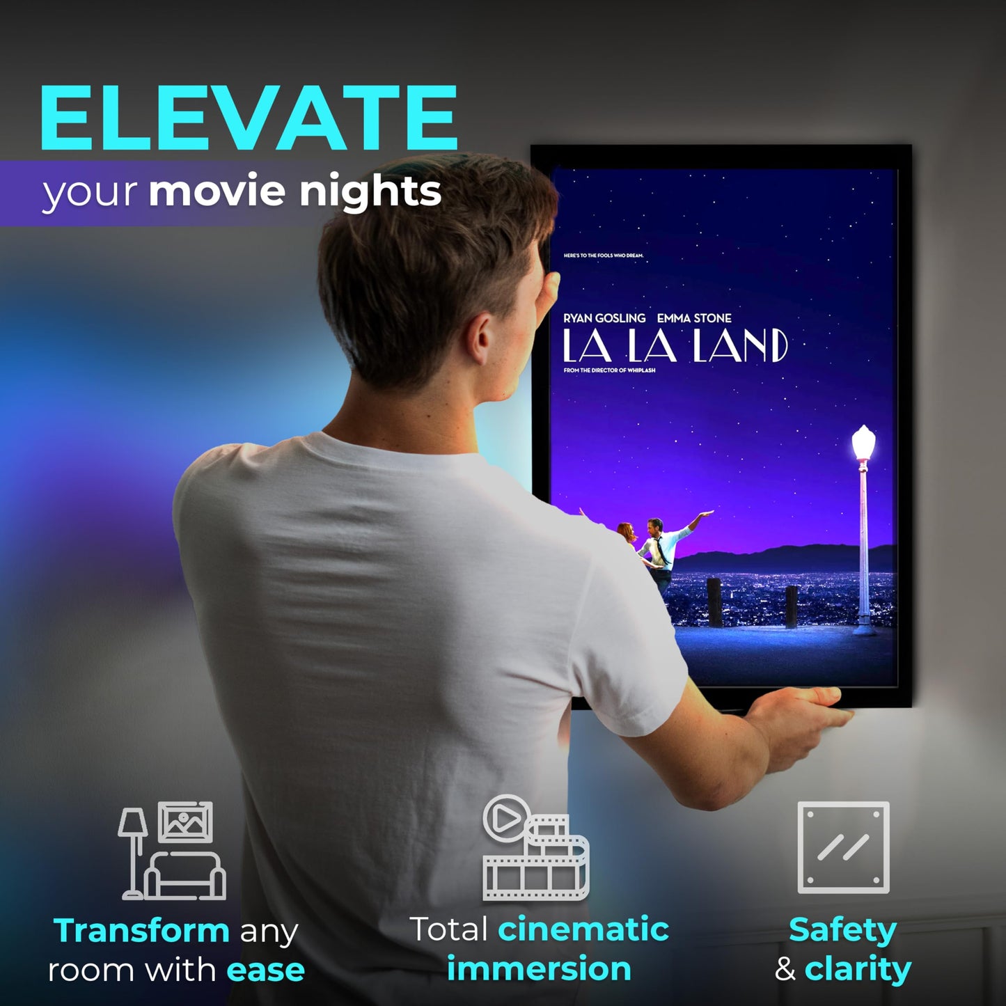 NexaFrame LED Backlit Movie Poster Frame - 16 x 24 Black Cinema Box for Posters, Framed Wall Art Lights for Paintings & Pictures, Digital Signage Display, Lighted Theater Advertising Signs, Light Box