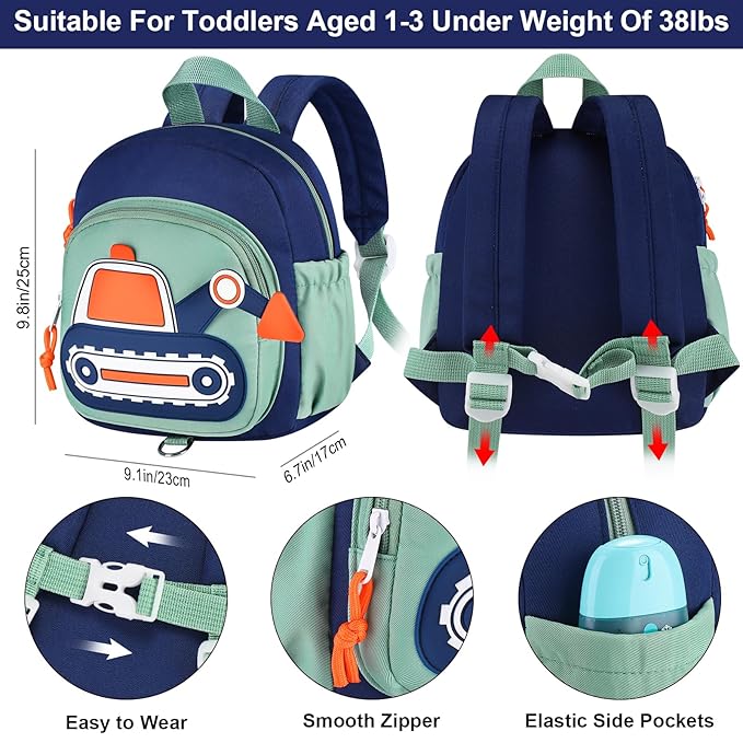 Accmor Toddler Leash Backpack, Cute Excavator Child Bag Harness with Anti Lost Wrist Link, Kid Walking Back Pack Mini Rucksack with Restraints Hand Strap Tether for Baby Boys Outdoor Traveling