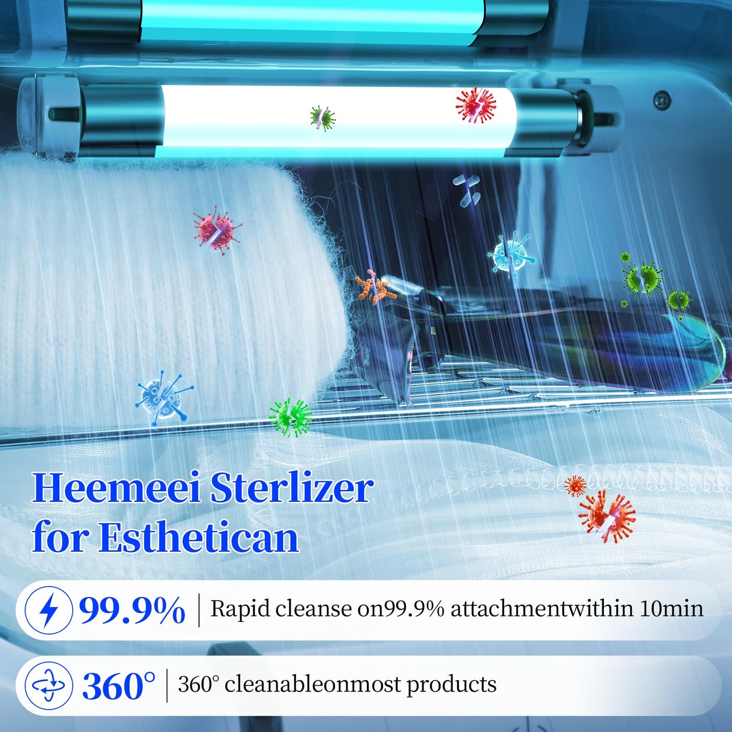 heemeei Nail Tool Cleaning Machine, Large Capacity Cleaning Cabinet for Esthetician, 110V Multi-Functional Nail Tool Cleaning Box with Adjustable Time for Home Use, Barbers, Beauty Salons, and Spas