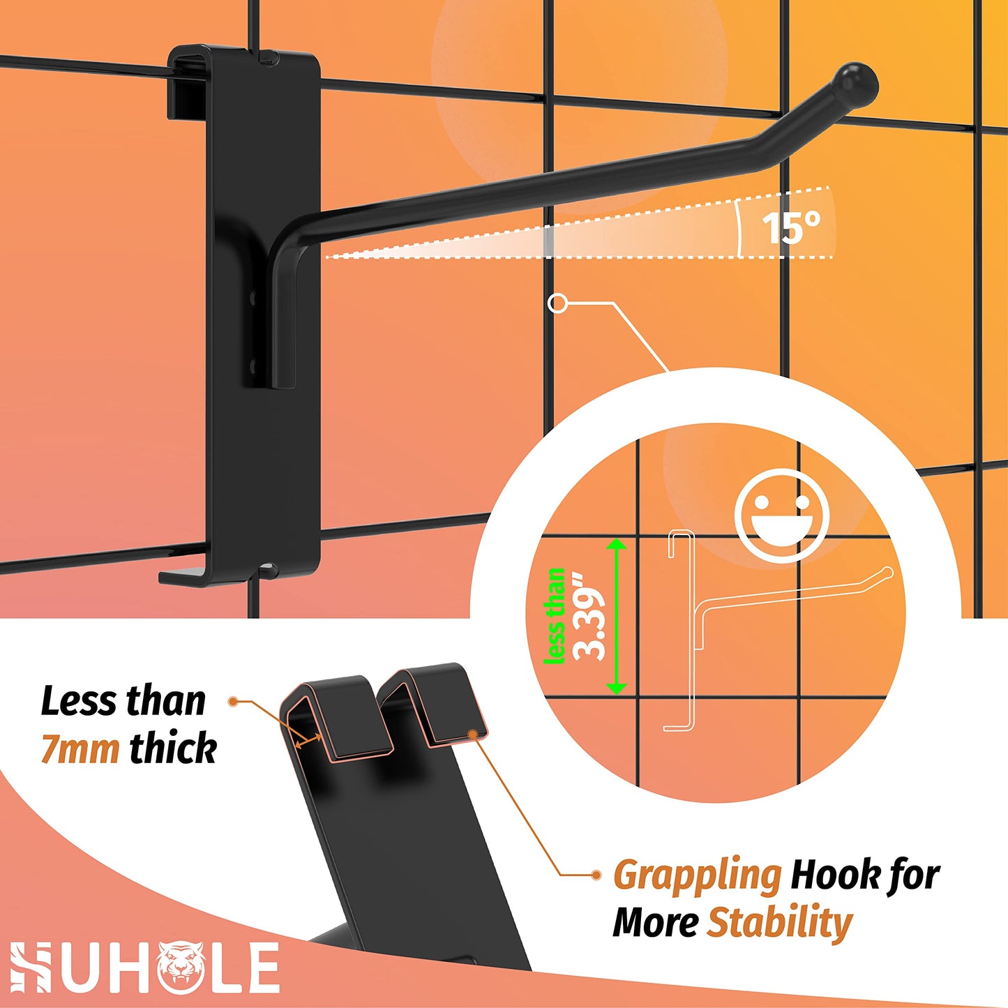 HUHOLE 32 Pack 10 Inch Black Gridwall Hooks for 3 × 3 Wire Grid Panel