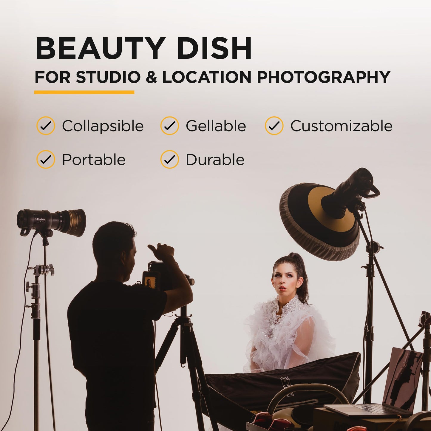 Beauty Dish XL 20 Pro Kit by MagMod, Collapsible Magnetic 20" Beauty Dish for Flattering Portrait & Studio Photography, Includes Bowens Mount, Grid & Diffusion Sock, Compatible with Godox & Profoto
