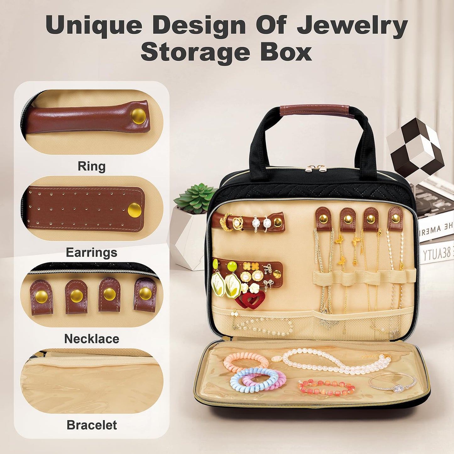 LANDFOBO Toiletry Bag for Women, Hanging Travel Toiletry Bag with Jewelry Organizer Compartment Large Makeup Bag, Cosmetic for Travel Business Trips Camping Bathroom Black