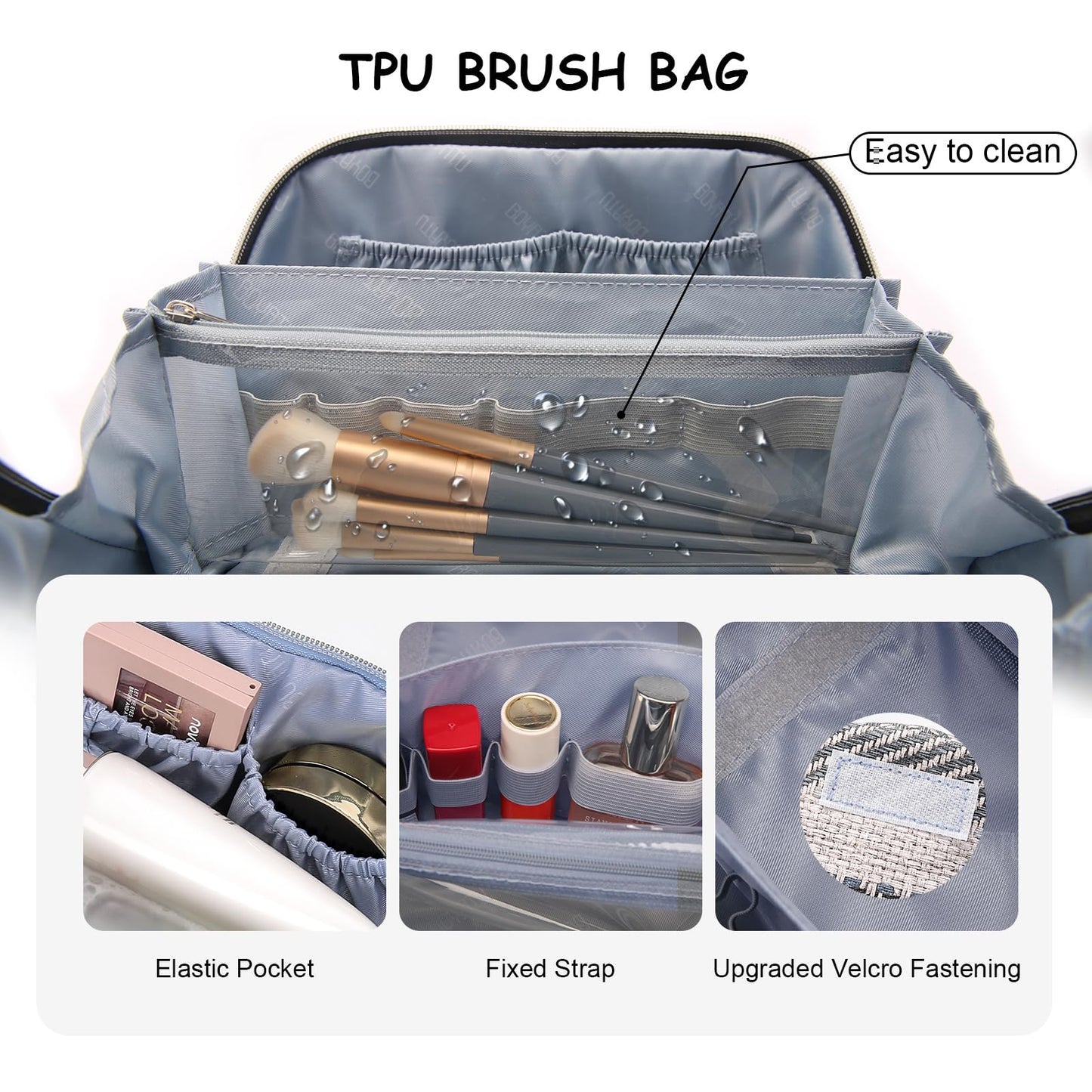 BOYATU Travel Makeup Bag Cosmetic Bag for Women: 3 Pcs Set Make up Bag with Compartments - Waterproof Vegan Leather Toiletry Bags with Handle - Makeup Organizer for Travel Essentials(C-4-Black)