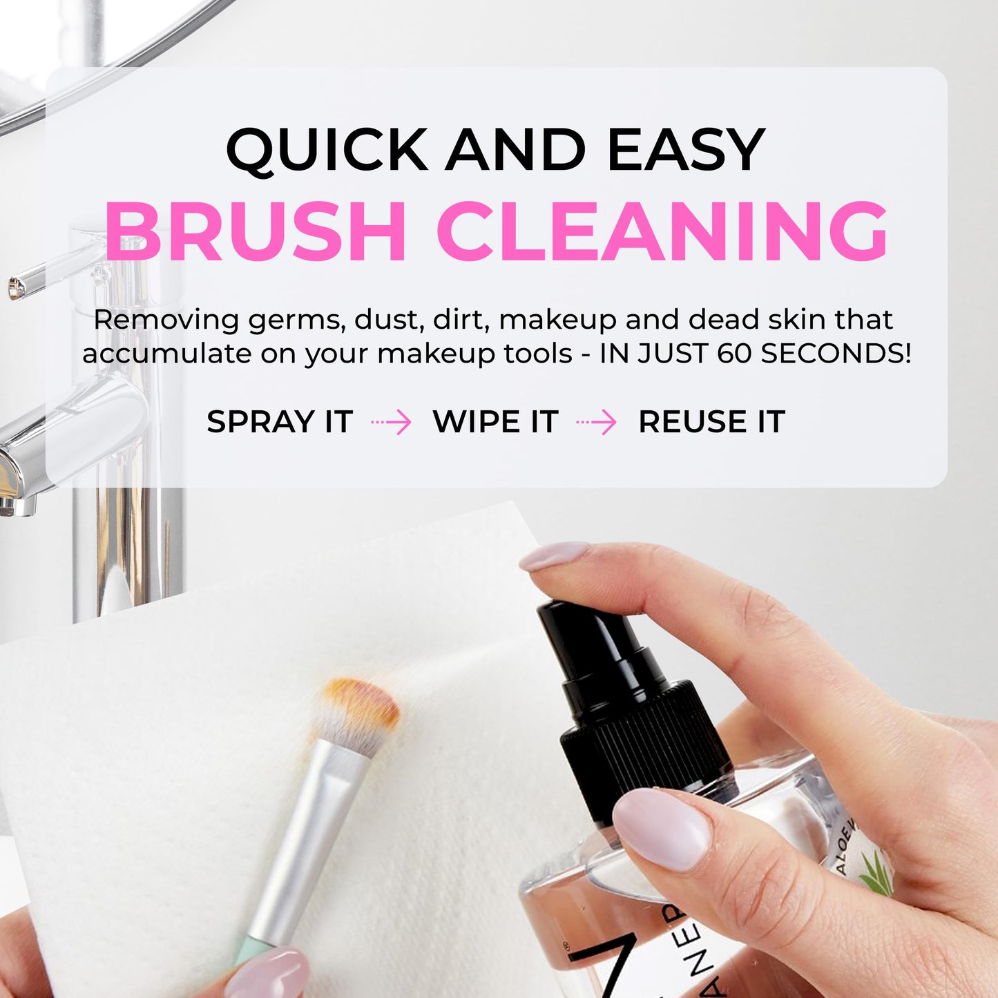 Isoclean Makeup Brush Cleaner – Gentle Daily Use Solution, Reduces Product Buildup, Improves Application, Easy Clean Brush Cleaning Solution & Sponge Cleaner - Spray Top, 18 fl oz