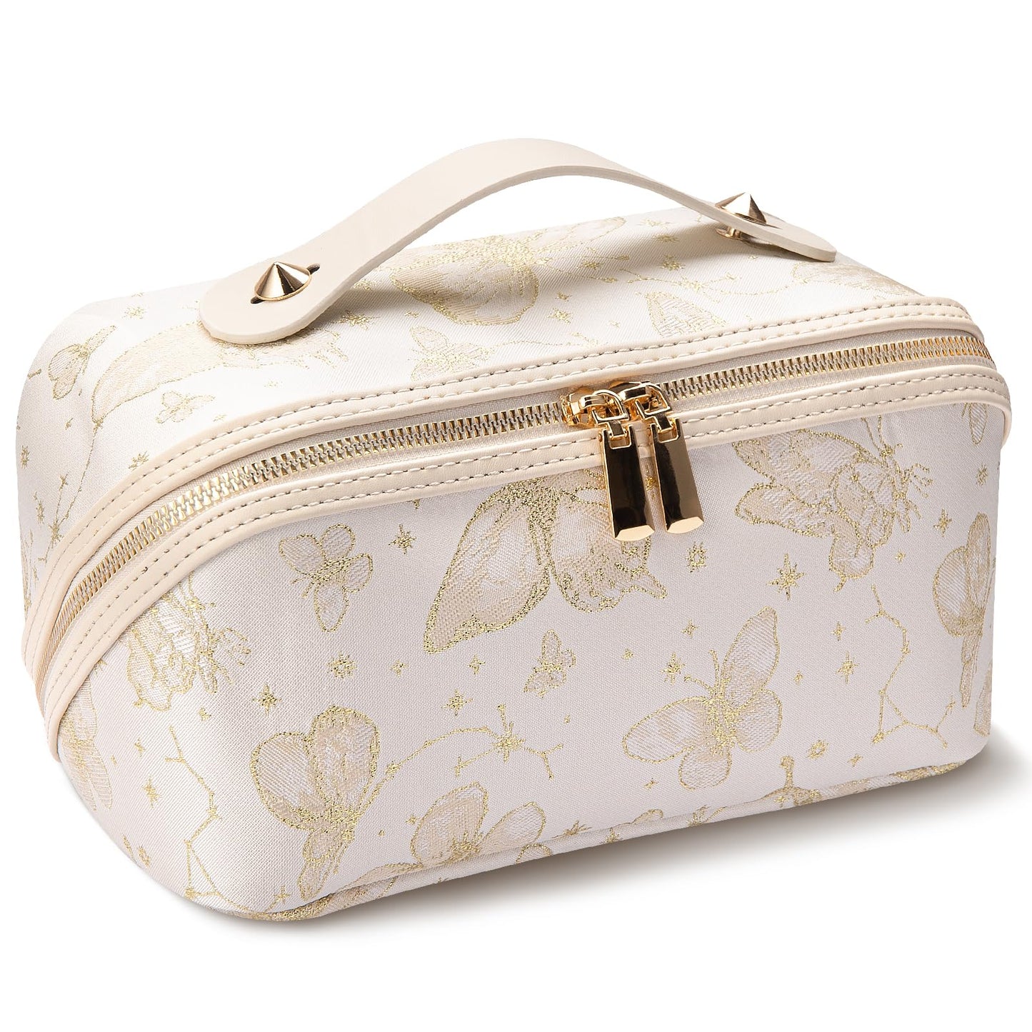 Abiudeng Travel Makeup Bag Large Capacity Toiletry Bag for Travel Essentials Open Flat Makeup bag Organizer with Divider and Handle