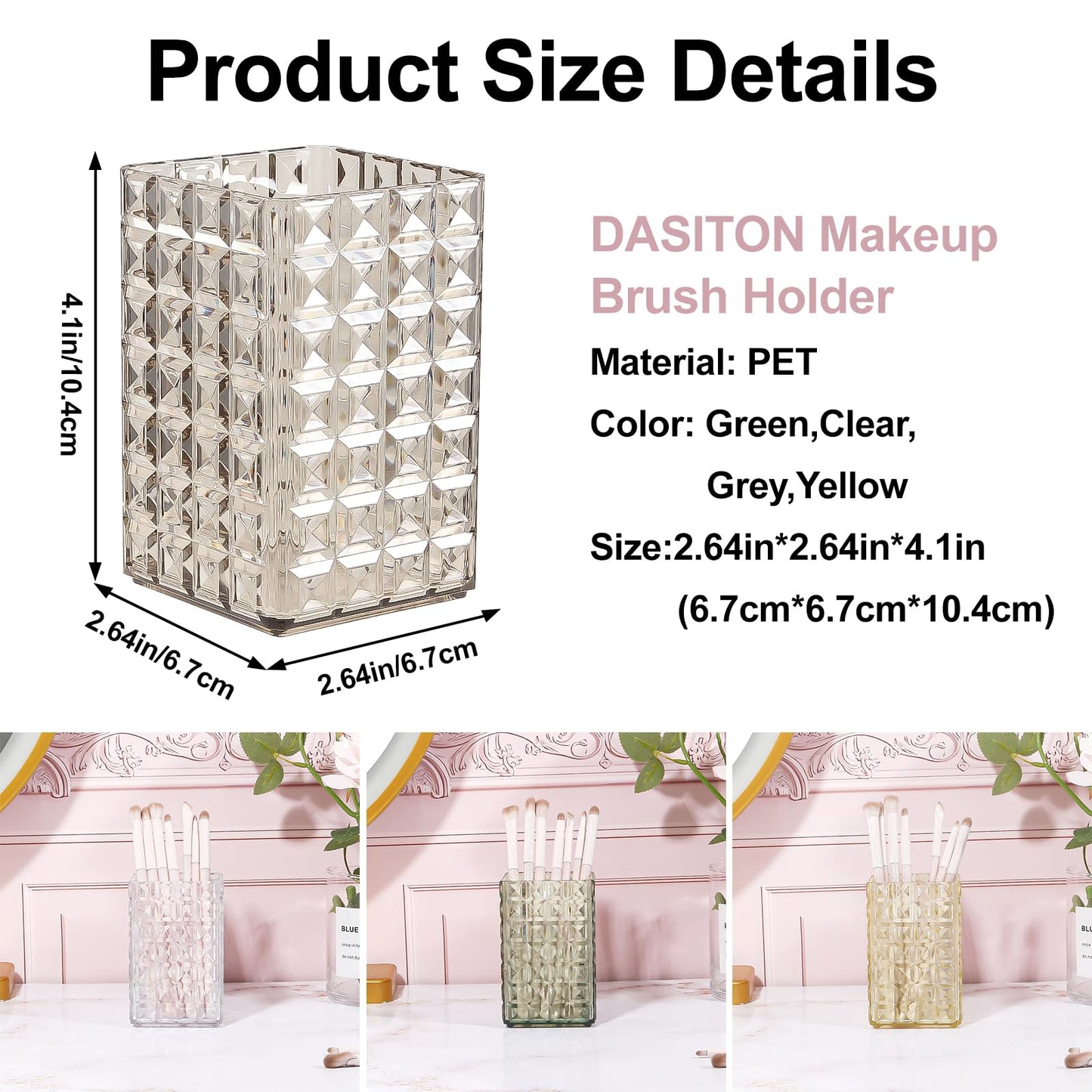 DASITON Makeup Brush Holder Organizer, Acrylic Makeup Brush Cup, Diamond Striped Make Up Brush Holder for Vanity, Bathroom Countertop, Toothbrush Holders, Pen Holder for Desk Storage (Gray)